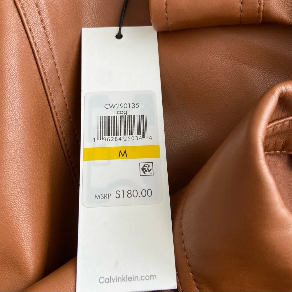 Calvin Klein Jacket‎ Women's Medium Brown Cropped Faux Leather